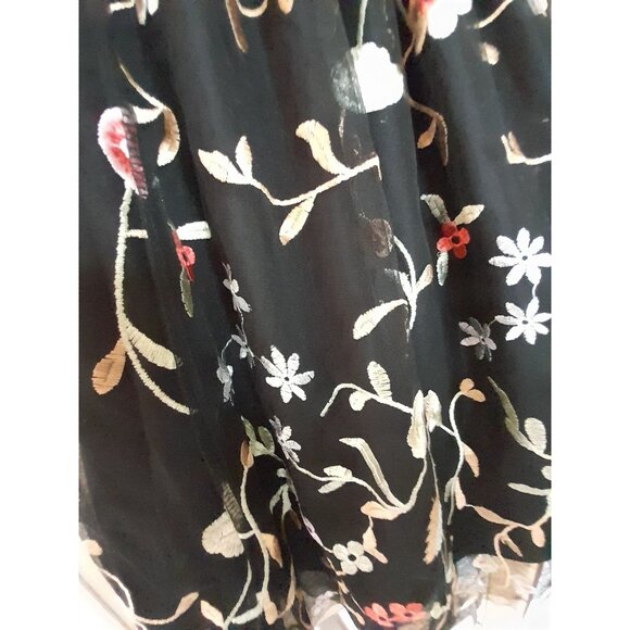 See You Monday Sz Medium Floral Tulle Embroidered Mesh Whimsigoth Midi Skirt Blk - Picture 4 of 8